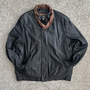 VTG Remy Men’s Black Brown Double Collar Lambskin Leather Jacket 2XT Made In USA